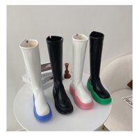 Giày Bốt Nữ Boot Đùi Boots Ulzzang Cổ Cao Có Khoá Sau Đế Màu Sắc Hồng Xanh Lá Da Trời - M1