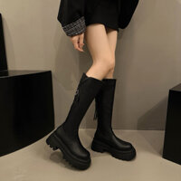 Giày bốt nữ boot nữ đế dày cao gót 5cm da nâu đen da lì cao cấp phối kim loại khoá kéo tiện lợi GD038