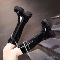Giày bốt nữ, bốt dài, bốt cao mới mùa xuân và thu 2025, bốt đi xe đạp, đế dày, giày bốt Martin ẩn gót, bốt dài qua đầu gối