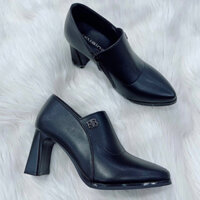 Giày bốt nữ cao gót 7p thấp cổ màu đen giày nữ cao gót