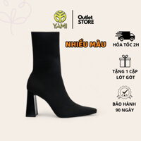 Giày Bốt Nữ Cao Gót, Boot Len Cao Cổ Ôm Chân Mũi Bẹt Gót Vuông 9 Phân Màu Nâu Bò Đen Có Big Size, Bốt VNXK Xuất Dư YAMI