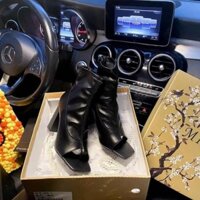 Giày bốt nữ cổ cao hở mũi chất da mềm boot nữ xỏ ngón đế vuông gót cao 7 phân
