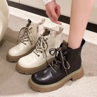 Giày bốt nữ cổ lửng , boot da cao cấp đế cao 5cm tôn dáng cực chất khóa hông