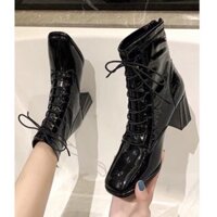 Giày bốt nữ Cổ lửng nhiều dây Cao Cấp - boots nữ đế cao 7cm gót vuông 2 loại da - Hàng mới về