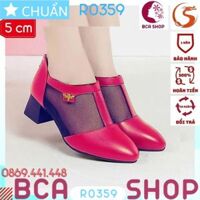 Giày bốt nữ cổ ngắn 5p RO359 ROSATA tại BCASHOP mũi tròn phối lưới thời trang và phá cách - màu đỏ - 35