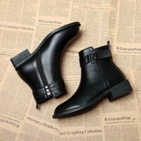 GIÀY BỐT NỮ CỔ THẤP DA BÓNG CAO CẤP - GIÀY BOOT NỮ CỔ NGẮN ĐẾ VUÔNG DA PU SÀNH ĐIỆU [ORDER 7-15 NGÀY]