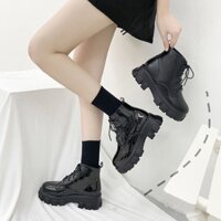 Giày bốt nữ da cổ cao hotrend buộc dây boot gót vuông đế 5cm Thegioigiay V329