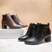 Giày bốt nữ da thật cao cấp gót sừng chống xước - giày boot nữ cổ ngắn gót vuông 6cm - bốt nữ công sở (ảnh &video thật)