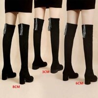 Giày bốt nữ Giày bốt cao cổ Zhuo Si Ni Giày bốt quá đầu gối nữ mùa thu đông 2024 Giày bốt đơn mỏng và lông cừu mới Giày bốt cao gót co giãn