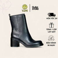 Giày Bốt Nữ Hàng Hiệu Size 39, Giày Bốt Cổ Cao Mũi Vuông Gót Vuông Vân Gỗ Cao 8 CM Màu Đen, Giày Xuất Xịn YAMI