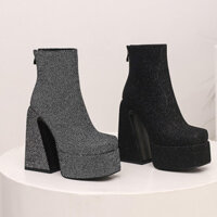 Giày bốt nữ kích thước lớn 35-43, cao 14CM, gót dày, chống nước, đế tròn, thời trang, đa năng, giày cao gót