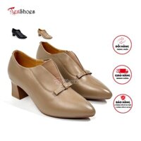 Giày bốt nữ mũi nhọn công sở da thật cao cấp cổ thấp Ankle boot nơ chân gót trụ 5p tôn dáng sang chảnh TEX SHOES 81911-1