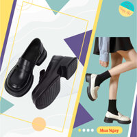 Giày bốt nữ thấp cổ mũi tròn đế cao 4p phong cách Anh Quốc kiểu dang lolita thời trang hè thu