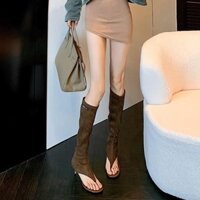 Giày Bốt Nữ Thời Trang 2024 Phong Cách Mới Flip-Flops Stiletto Boots Nữ Mùa Hè Bé Gái Dép Đen Kaki Giày Nữ