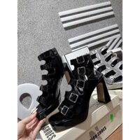 Giày bốt rọ nữ cổ lửng giày chiến binh nữ cao gót mẫu mới đế vuông 10 phân Boot Shoes