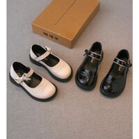 Giày búp bê bé gái, giày búp bê đen, giày công chúa cho bé gái phong cách Vintage, da bóng, đế êm mềm chống trơn trượt