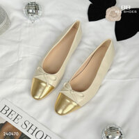 GIÀY BÚP BÊ BEESHOES NỮ MŨI TRÒN - GIÀY BÚP BÊ ĐẾ CAO 2 PHÂN SẴN MÀU KEM 240470