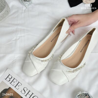 GIÀY BÚP BÊ BEESHOES NỮ MŨI TRÒN - GIÀY BÚP BÊ BỆT SẴN MÀU TRẮNG 240405