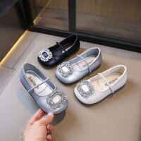 Giày búp bê cho bé gái - Giày bệt mũi vuông gắn mặt đá chất da PU êm mềm cho bé,chống trơn trượt tốt M128
