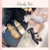 Giày búp bê có gót, quai ngang da mềm Cindy Un