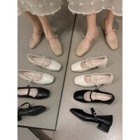 Giày búp bê có quai Mary Jane mũi vuông da PU mềm đế cao 3.5cm thanh lịch cổ điển Yannie Lolita