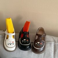 Giày búp bê da mềm 3 màu, thêu hoa cho bé gái