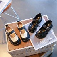 Giày búp bê da mềm cho bé gái phối màu đen trắng