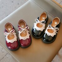 Giày Búp Bê Da Mềm Phối Bèo Nhún Cho Bé Gái 1-16 Tuổi