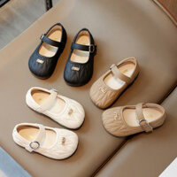 Giày búp bê da PU mũi vuông cho bé gái - Giày đế bệt có quai ngang đính chữ min lấp lánh công chúa đế mềm êm chân v7731