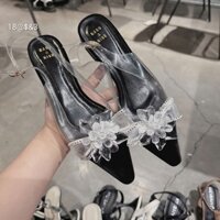 Giày búp bê dây trong phối hoa đá đế 3 phân mang sáng da siêu đẹp