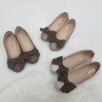 Giày búp bê đế bệt vải caro phối nơ