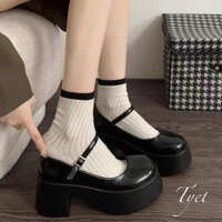 Giày búp bê đế đúp da bóng 2 màu đen - kem