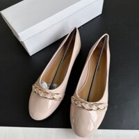 Giày Búp Bê, Giày Đế Bệt Hãng KRUSH Xuất Dư Da Bóng Màu Hồng Nude Full Box