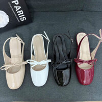 Giày búp bê hở gót tiểu thư bigsize quai cài nơ xinh cao 2 cm size 40-44 tăng size