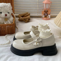 Giày búp bê lolita phối nơ đính ngọc quai dán tiện lợi phong cách tiểu thư HYEON GD55 (CHUẨN SIZE)