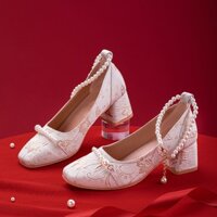 Giày Búp Bê Mary Jane Viền Thêu Họa Tiết Phong Cách Cổ Điển Kiểu Pháp Thời Trang Thu Hè Mới Cho Nữ