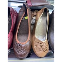 Giày búp bê màu nâu da thật quý bà