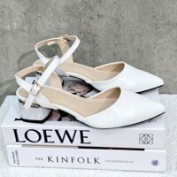 Giày búp bê màu trắng, da mềm mang êm chân, gót cao 3p OCNHI18