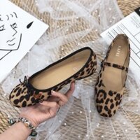 Giày Búp Bê Mũi Tròn Da Beo