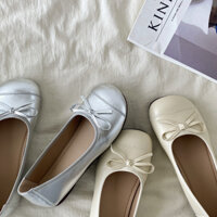 Giày búp bê mùi tròn đính nơ chất đẹp giày bệt màu bạc lót êm chất da hai lớp dày dặn hàng chuẩn QC BB2