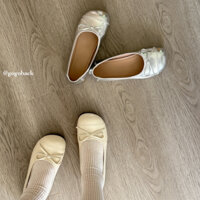 Giày búp bê mùi tròn đính nơ chất đẹp giày bệt màu bạc lót êm chất da hai lớp dày dặn hàng chuẩn QC BB2