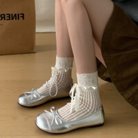 Giày búp bê mùi tròn đính nơ chất đẹp giày bệt màu bạc lót êm chất da hai lớp dày dặn hàng chuẩn QC BB2 Dahe Corner