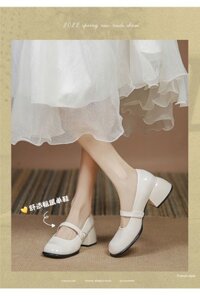 Giày búp bê mũi vuông - cao gót 5p - Trắng - 36