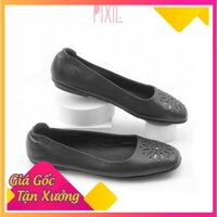 Giày Búp Bê Mũi Vuông Đế Âm Da Mềm Cắt Hoa Trang Trí Màu Đen Pixie P526