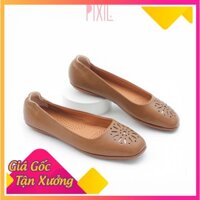 Giày Búp Bê Mũi Vuông Đế Âm Da Mềm Cắt Hoa Trang Trí Màu Vàng Pixie P526
