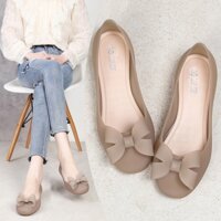 Giày Búp Bê Nhựa Dẻo Chống Trượt Miệng Nông Đính Nơ Mẫu Mới  Cho Nữ