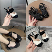 Giày Búp Bê Nơ Hoa Phối Dạ Cho Bé Gái Tiểu Thư 2 Màu Hàng CC