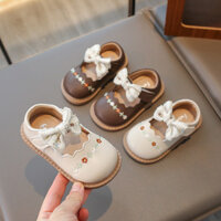Giày búp bê nơ thêu cao cấp cho bé gái quai dán tiện lợi, đế chống trơn, chống trượt Sz16-26 (F829) GIAYDEPNM