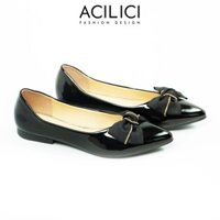 Giày búp bê nữ ACILICI mũi nhọn thời trang, giày đế bằng da bóng form chuẩn size 35-40 màu đen_TC026