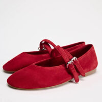 Giày búp bê nữ da lộn ZR quai ngang đế bệt có khoá cài